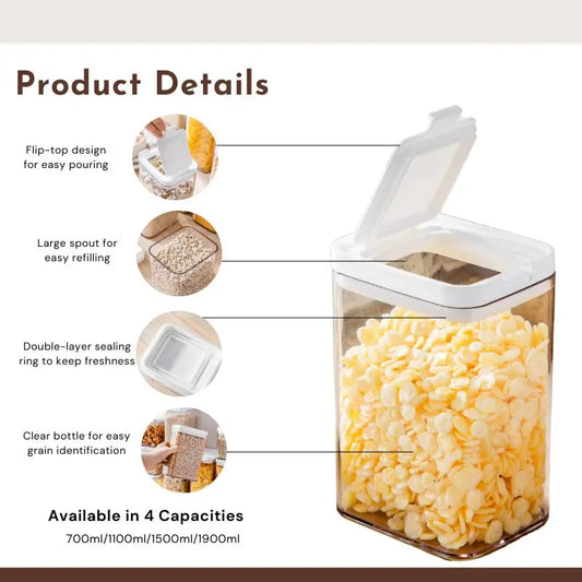 Kitchen Storage Pots, Food Storage Box for Rice Cereal,Pasta,Snacks, Food containers, Flip & Sealed & leak-proof.