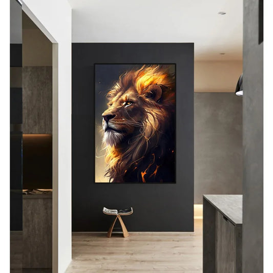 Black and Golden Light Lion Posters Modern Animal Canvas Painting Picture Wall Art for Living Room Home Decoration No Frame.