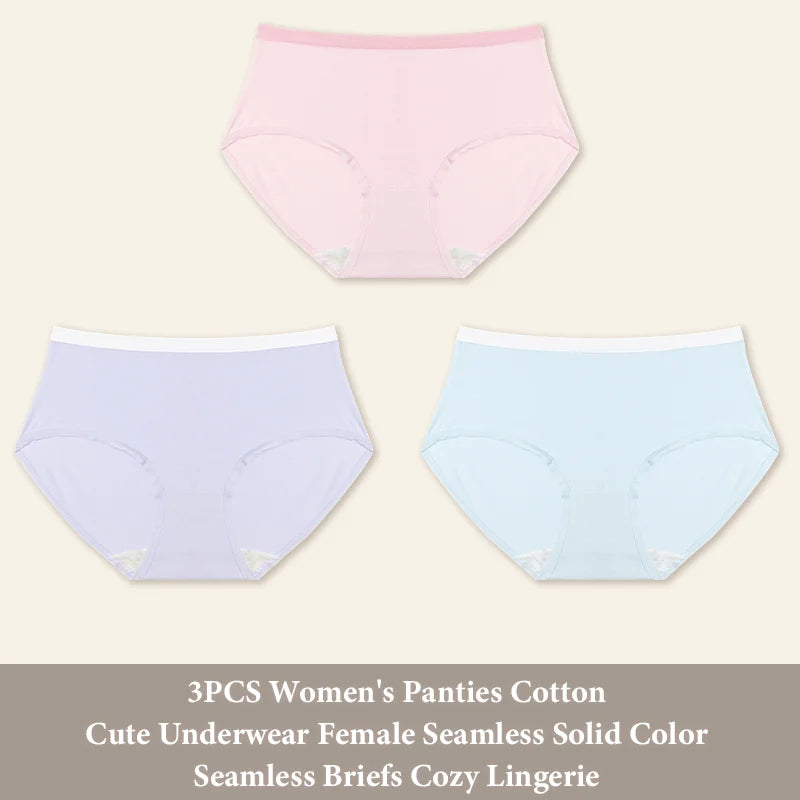3Pcs/Set Women's Seamless Cotton Briefs Women Panties Solid Color Breathable Underwear Female Low Waist Soft Lingerie S-XXL