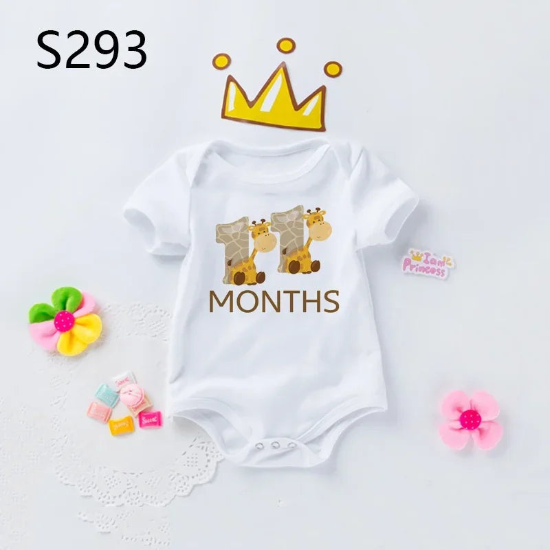 Monatlicher Meilenstein-Baby-Body, niedliches Tier, 1–12 Monate, Einteiler, Babyparty, Geschenk, Monatsbilder, monatliche Overall-Kleidung