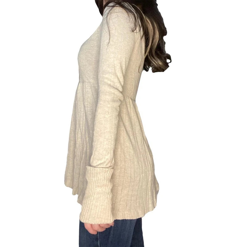 Vintage Babydoll Tops Pullover Lady Ästhetische Kokette Strickpullover Outfit Herbst Square Neck Langarm Strickwaren Pullover Y2k