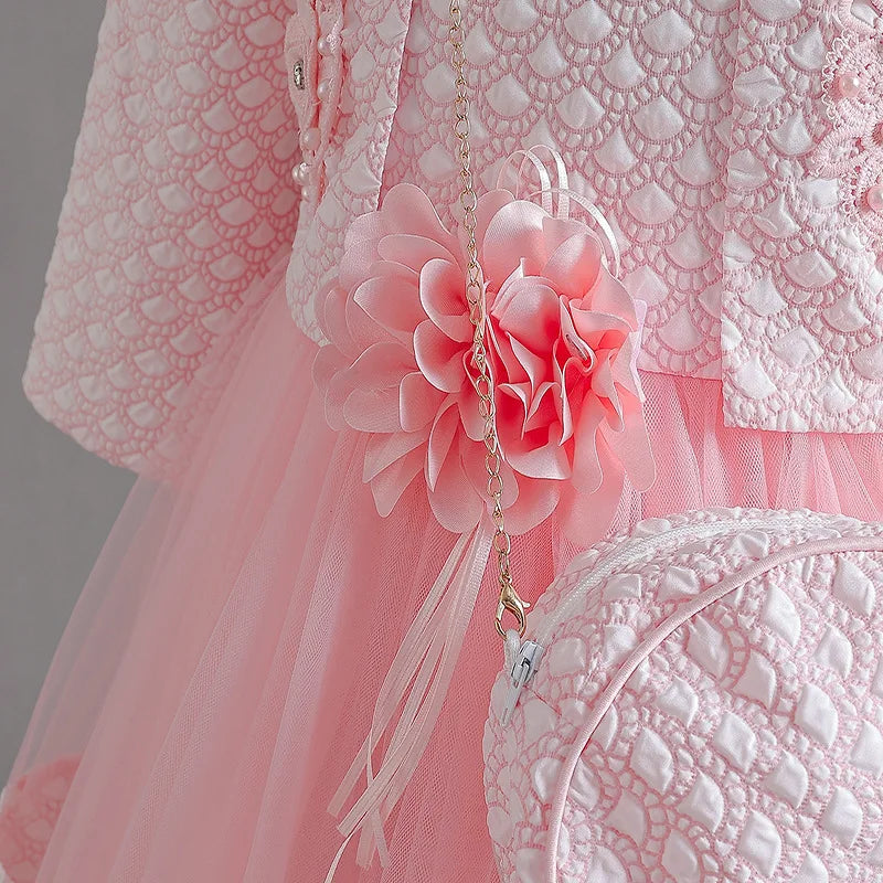 Neues Mädchenkleid, zweiteiliges Set, 3–10 Jahre alt, wunderschönes Weihnachts-Performance-Kleid, Herbst-Party-Abschlussballkleid für Mädchen
