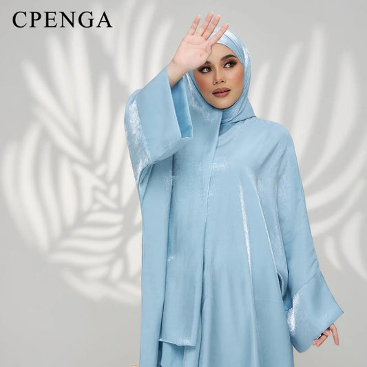 Two Piece Muslim Sets for Women Luxuru Dubai Hijab Abaya Dress Ramadan Saudi Arabia Modest Clothing Islamic Solid Church Outfits.