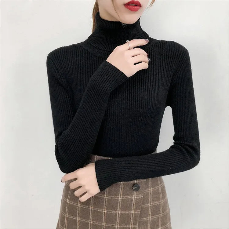 Frauen Pullover Pullover Winter Gestrickte Rollkragen Langarm Schlank Jumper Tops 2024 Damen Casual Shirts Weiche Warme Y2K Kleidung