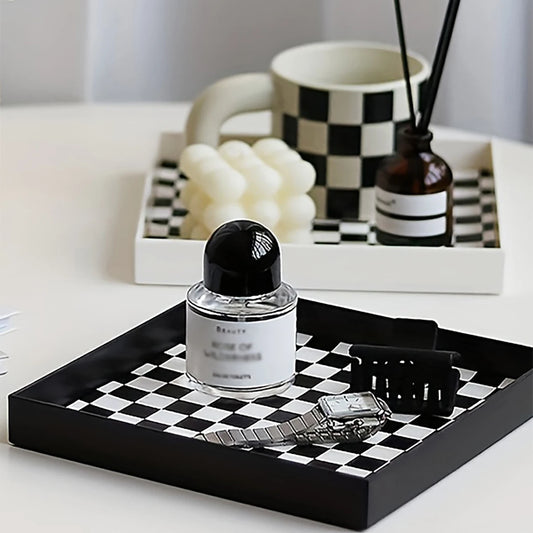 Nordic Home Decoration Luxury Perfume Tray Decorative Plate Lipstick Holder Jewelry Dish Trinket Ring Holder Black Dessert Plate.