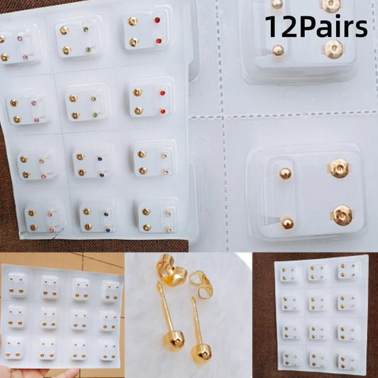 12Pairs Medical Earrings Piercing Tools Set Crystal Ear Stud Surgical Steel Stopper for Body Ear Piercing Gun Fashion Jewelry.