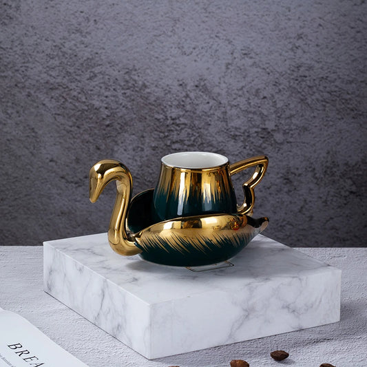 Luxury Ceramic Mug with Saucer European Retro Swan Shape Afternoon Tea Coffee Cup and Saucer Set Home Creative Drinkware Gift.