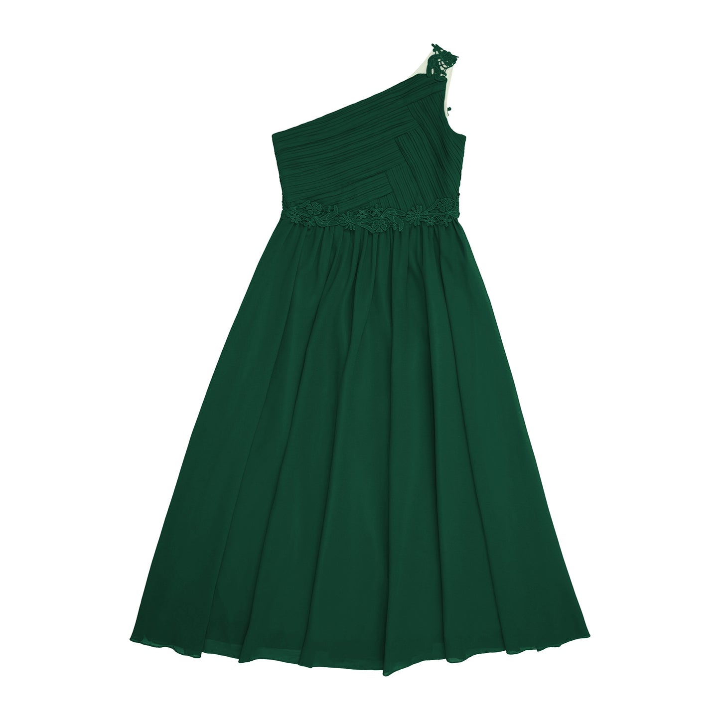 Mädchen Hochzeit Brautjungfer Kleid One Shoulder Elegante Guipure-Spitze Geraffte Chiffon Maxi Party Kleider Geburtstag Abend Abendkleid