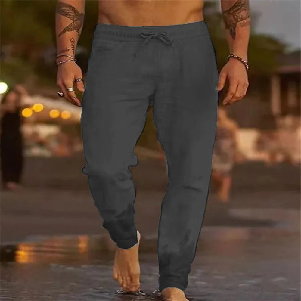 Männer Strand Hosen Jogger Streetwear Baumwolle Leinen Jogginghose Casual Hosen Hawaiian Urlaub Lose Sommer Gerade Hosen Männlich