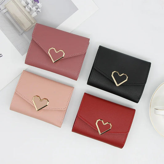 Korean version women wallet short heart-shaped three fold women's wallet multi card slot card bag zero wallet purses for women.