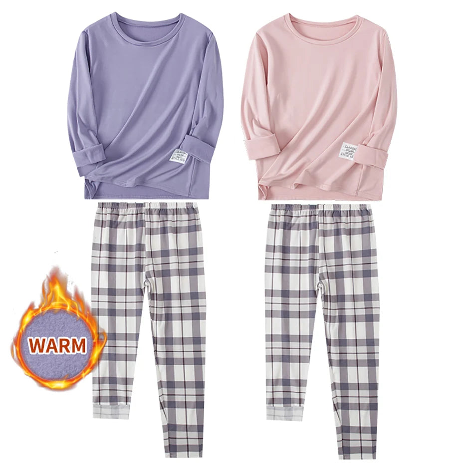 2-teilige Langarmhose im Herbst und Winter, geschliffene und verdickte Pyjamas für Männer und Frauen, Heimkleidung für Jugendliche