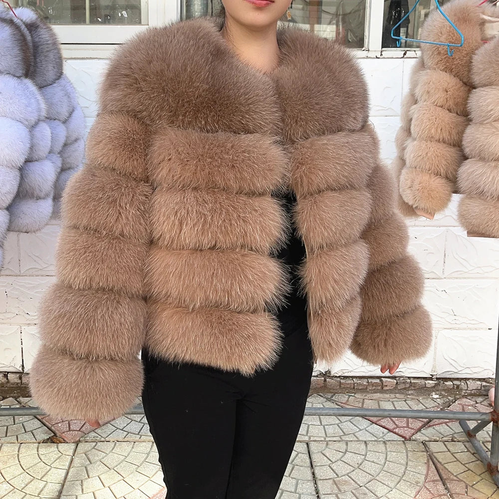 QUEENTINA Fuchspelzmantel Echt Winter Damen Neue Mode Flauschig 2025 Leder und Haut Weiße Kleidung Natürlich Neu in Mäntel und Jacken