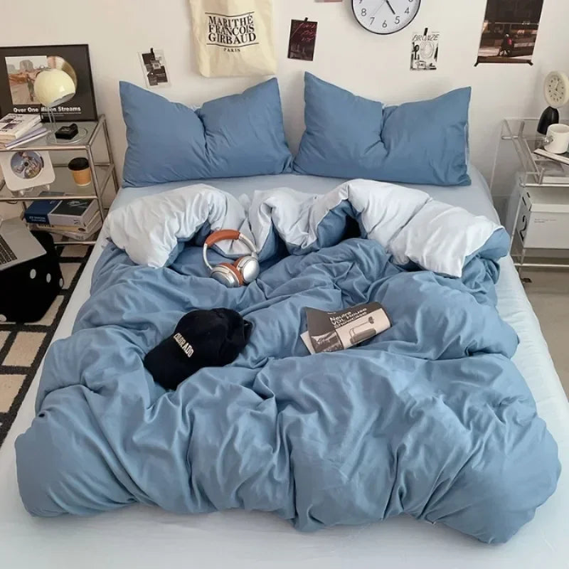 2025 new class A can sleep naked washed cotton solid color sheets student dormitory simple double-spell four-piece bedding