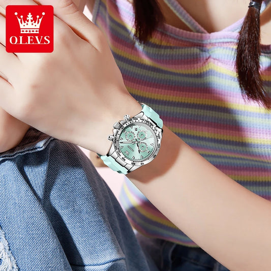 OLEVS Top Luxury Elegant Watch for Women Waterproof Luminous Ladies Watch Light Blue Silicone Strap Quartz Women's Watches Reloj.
