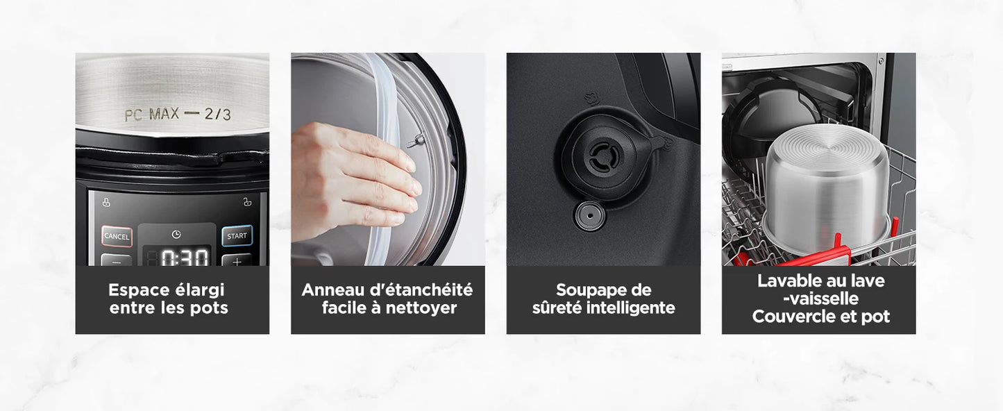 Midea Quick Electric pressure cooker 9-in-1 12 Predefined Programs Instant Stainless Steel Multicooker, Anti-stick Pot, 6L, Black.