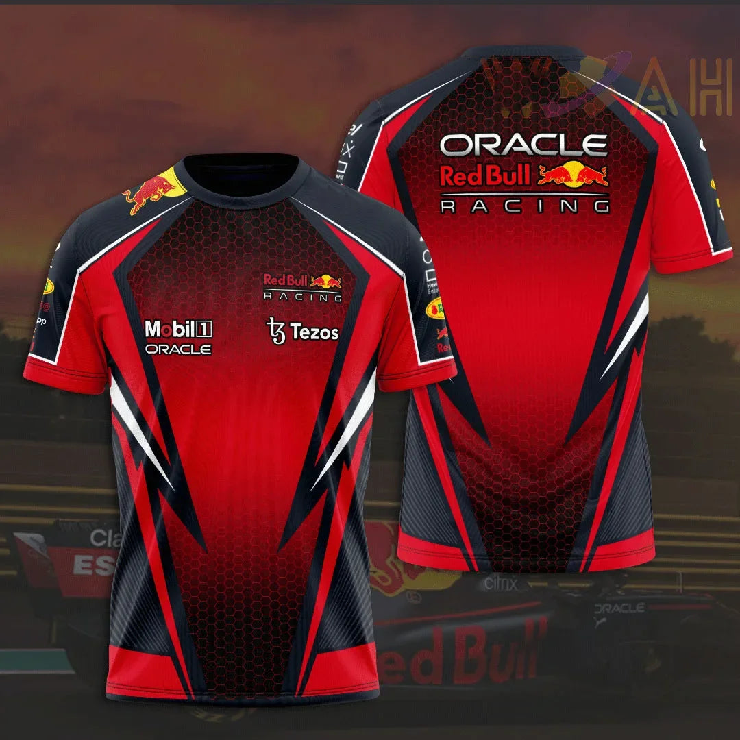 2025 New Red Bull Print Hot Selling Outdoor Running Sports T-shirt Men's Summer Racing Suit Red Bull Brand Cycling Training Suit.