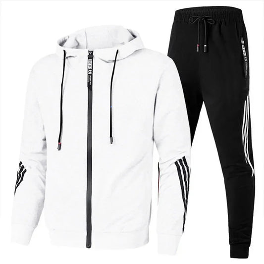 Spring Autumn Men's Sport Casual Trendy Sweatshirt Hooded Zippered Sweatshirt Pants Sport Suit Oversized Comfort Streetwear.