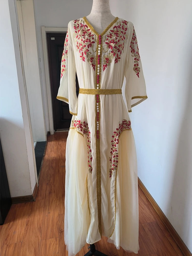 Indien Türkei Muslimischen Abaya Kleider Frauen Elegante Diamant Hochzeit Abend Party Kleid Spitze Gürtel Abaya Marokko Kaftan Robe
