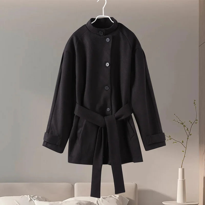 Winter warme Schnürung Damen mantel einfarbig Vintage Einreiher Mantel Mode Herbst Damen jacken neue Retro-Oberbekleidung