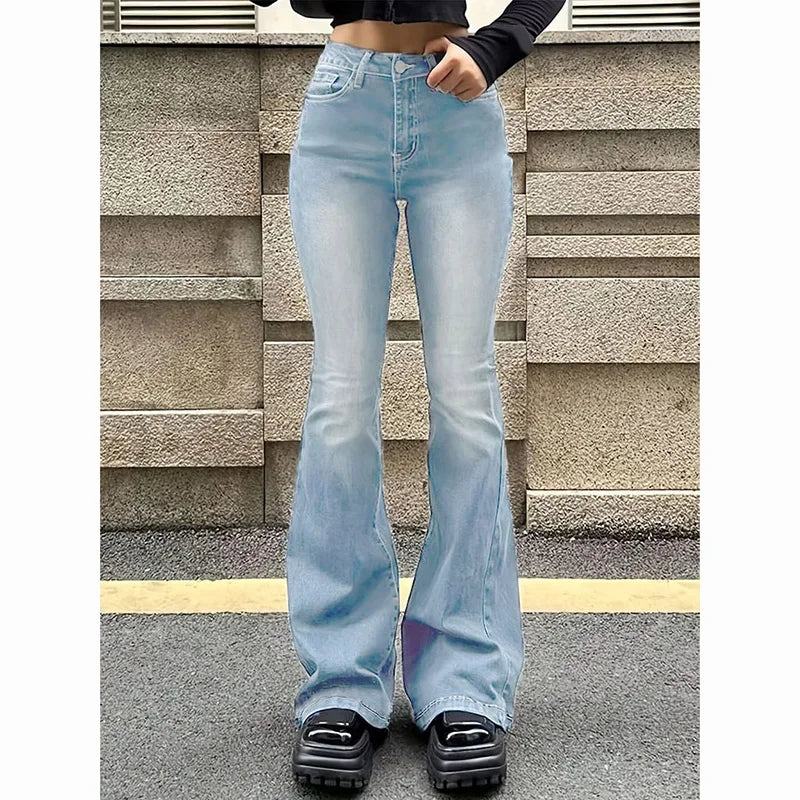 2025Mädchen Concise Ins Hohe Taille Ausgestellte Jeans Weibliche Stretchy Bootcut Denim Hosen Frauen Einfarbig Dünne Schlaghosen