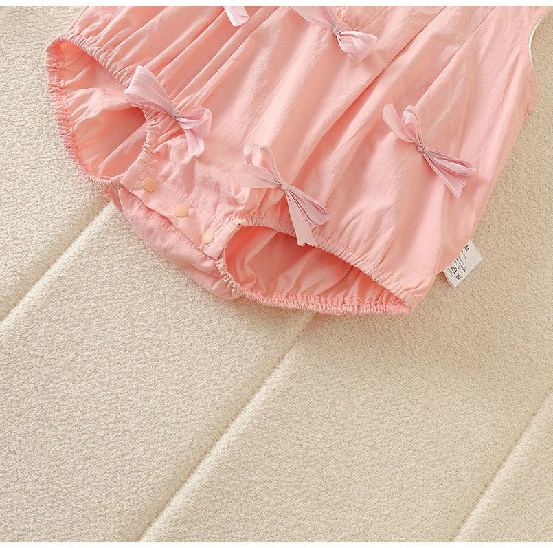 Sommer Säuglings Body Kleidung 3-24M Nette Schleife Kleinkind Neugeborene Artikel Baby Dünne Lose Ärmel Ein Stück