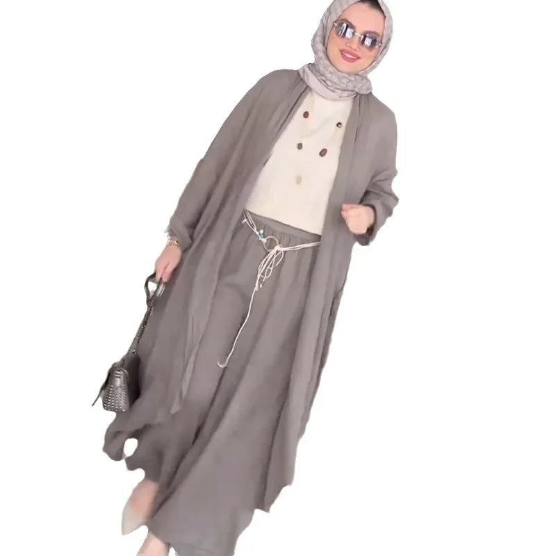 Eid muslimische Frauen Bluse zweiteiliges Set Abaya langes Hemd weites Bein Hose Anzüge Ramadan Arabisch Dubai bescheidene Musulman Ensembles