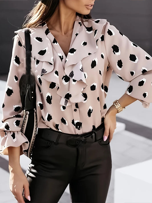 Ladies Spring Summer Long Sleeve V Neck Ruffle Shirt Loose Vintage Women's Streetwear Vintage Style Ladies Top.