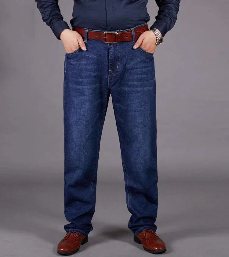 Übergroße Jeans für Herren 10XL (50 Zoll) – Stretchhose mit geradem Bein in Übergröße, Blau, große und große Streetwear, klassisches 5-Taschen-Design