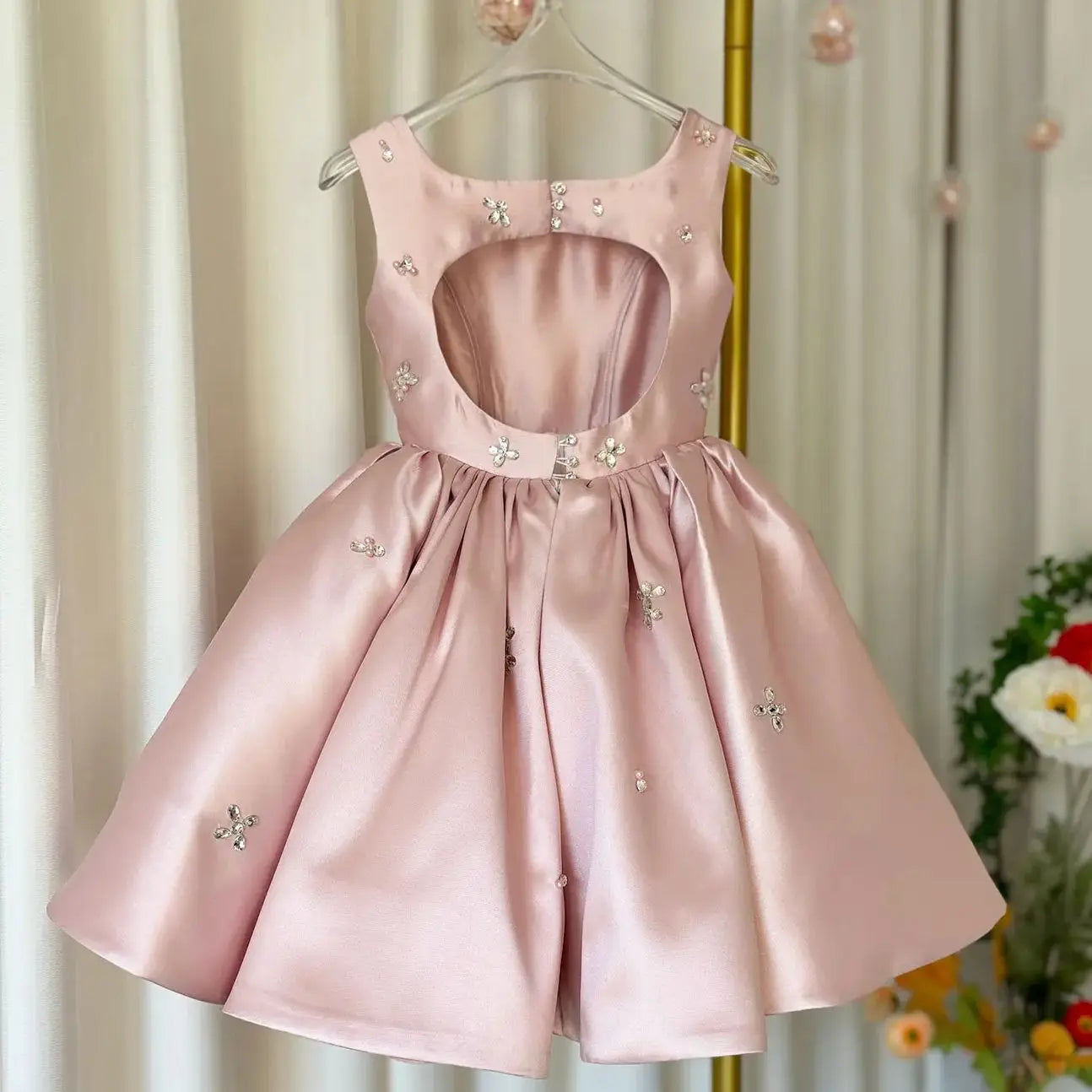 Luxus-Kleider für Kinder, rosa Satin-Prinzessinnenkleid für Mädchen, Klavieraufführung, formeller Abschlussball, Party, Geburtstag, Hochzeit, geschwollenes Kleid