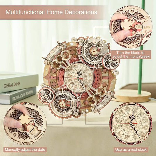 Robotime Wall Clock 3D Wooden Puzzle Wooden Set Mechanical Building Kits Wooden Puzzle Game Children Gift Best Christmas Gift.