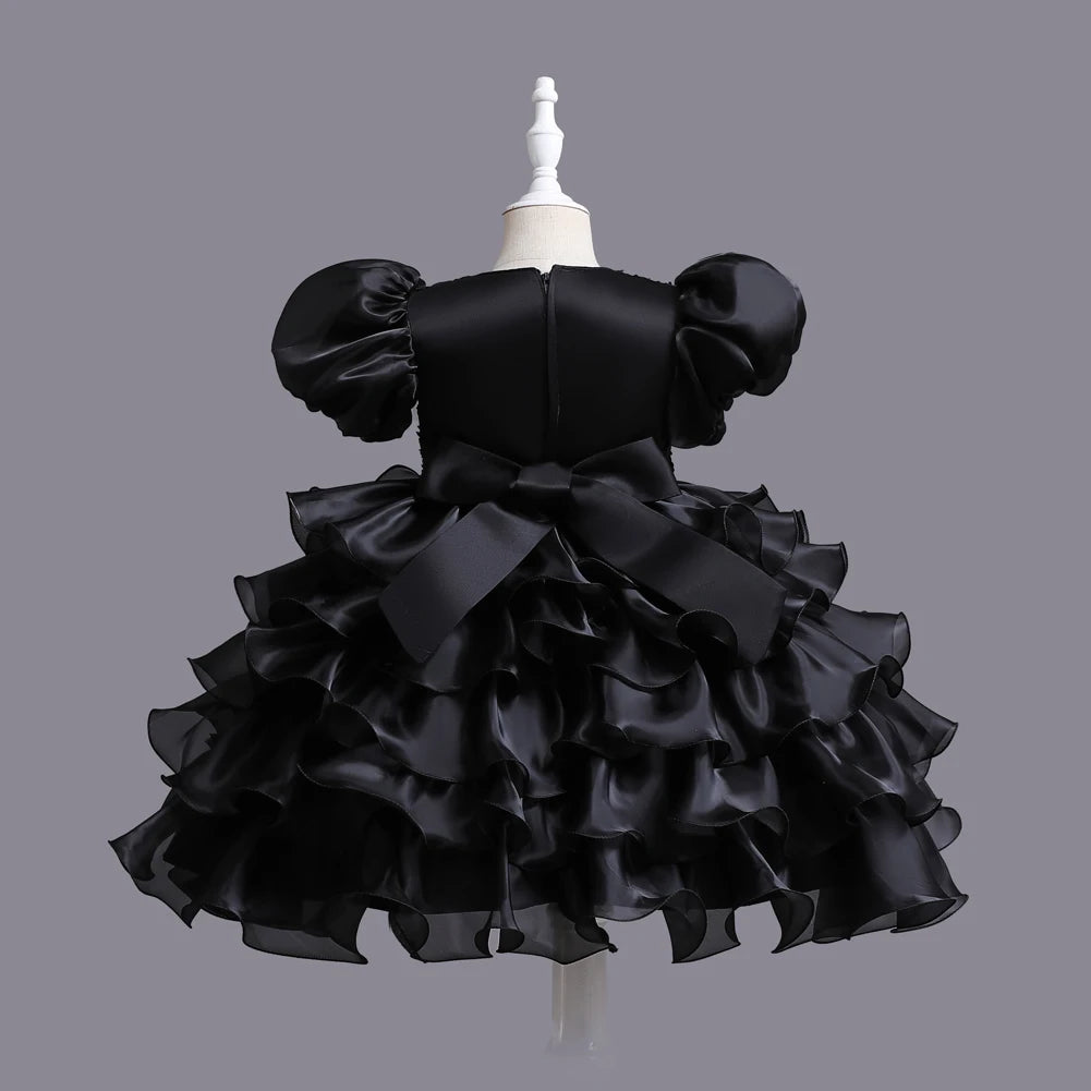 Kinder kleid schwarz Prinzessin Anhänger Kleid Kinder kleid Blumen kleid 4 bis 12 Jahre Mädchen Klavier Performance Kleid
