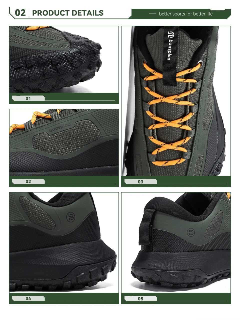 Baasploa Wanderschuhe Herren Outdoor Wasserdicht Camping Beständig Rutschfeste Turnschuhe Männlich Lässig Leichte Schnür-Wanderschuhe