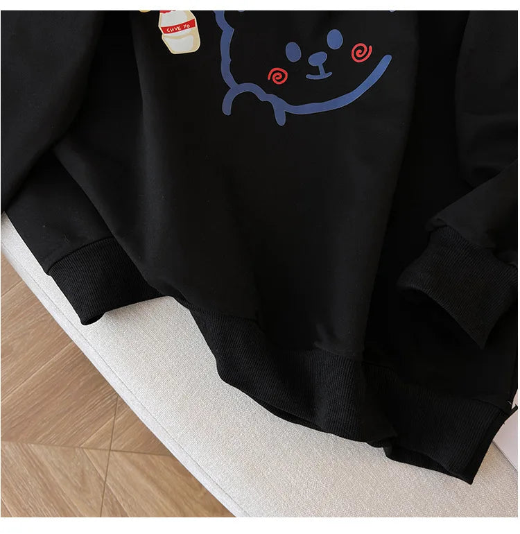 170 kg Plus Größe Damen Büste 170 Frühling Herbst Lose Langarm Cartoon Print Pullover Sweatshirts 4XL 5XL 6XL 7XL 8XL 9XL