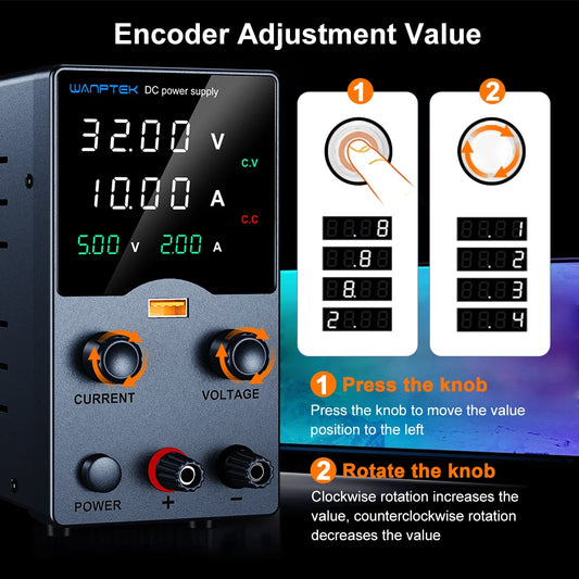 Wanptek Laboratory Power Supply 30V 5A 30V 10A 60V 5A 120V 3A Adjustable with USB Output Display Lab Bench DC Power Supply.