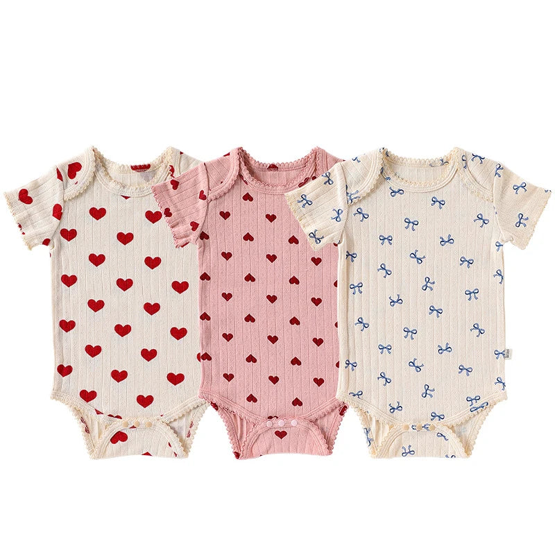 0-24M Baumwolle Baby Mädchen Strampler Herz Druck Nette Prinzessin Body Sommer Neugeborenen Kind Baby Kleidung Kurzarm outfit