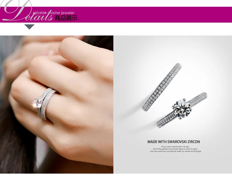 1 pair Vintage Halo 925 Sterling Silver Wedding Ring Set For Women Lady Anniversary Gift Jewelry Bulk Sell.