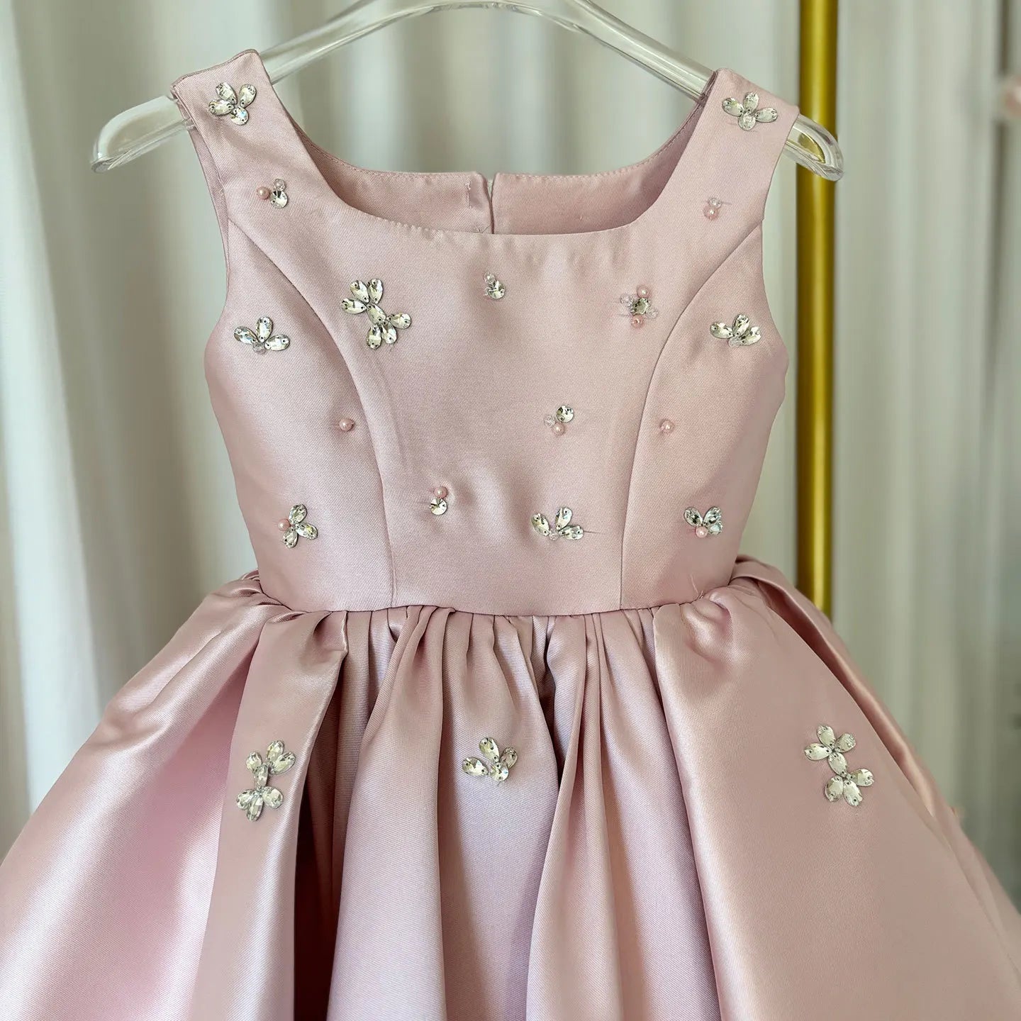 Luxus-Kleider für Kinder, rosa Satin-Prinzessinnenkleid für Mädchen, Klavieraufführung, formeller Abschlussball, Party, Geburtstag, Hochzeit, geschwollenes Kleid