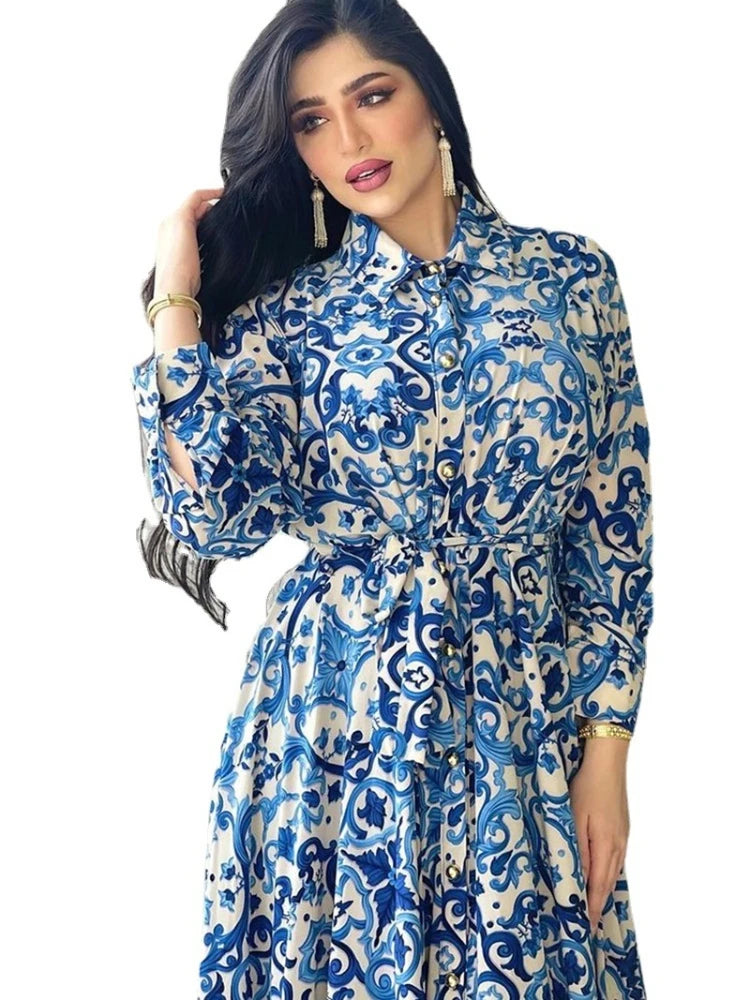Eid mubarak abaya kleid dubai muslimische frauen drucken blaue hijab kleider truthahn islamische kleidung kaftan marocain vestido musulmane