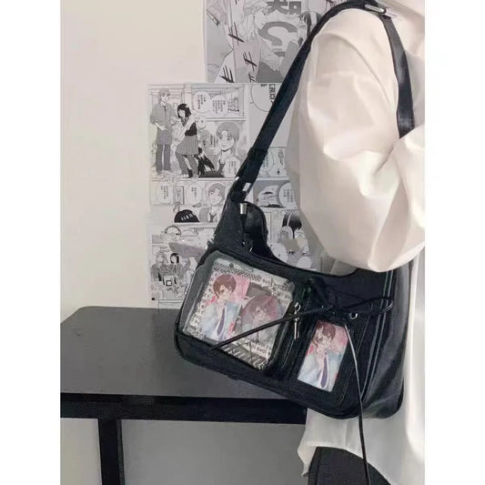 Y2k Harajuku Shoulder Bag Women Korean Transparent Ita Bag School Crossbody Bag Female Japanese Designer Preppy Handbag Purse.