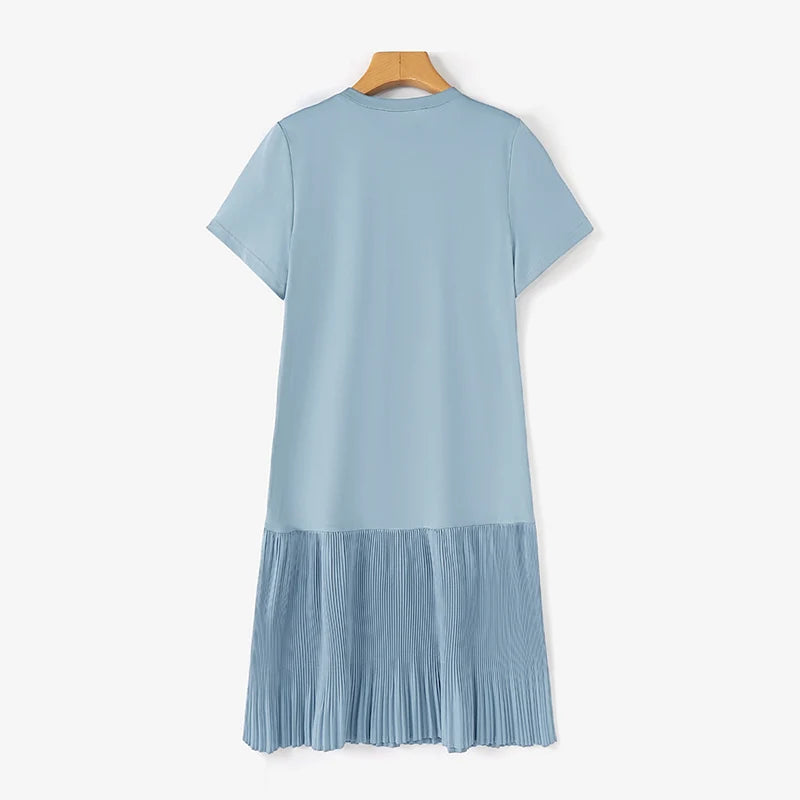 Zanzea lässig solide plissierte Kleid Frauen Sommer Kurzarm knielange Robe 2024 koreanische lose einfache Patchwork Vestido Overs ize