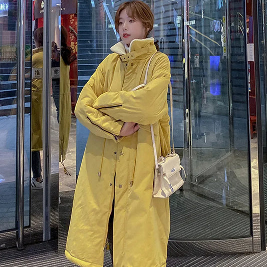 Daunen-Baumwoll-Parkas-Jacke für Damen, mittellang, über dem Knie, 2025, neue koreanische lockere Mode, Winter, gepolstert, weiblich, verdickt.