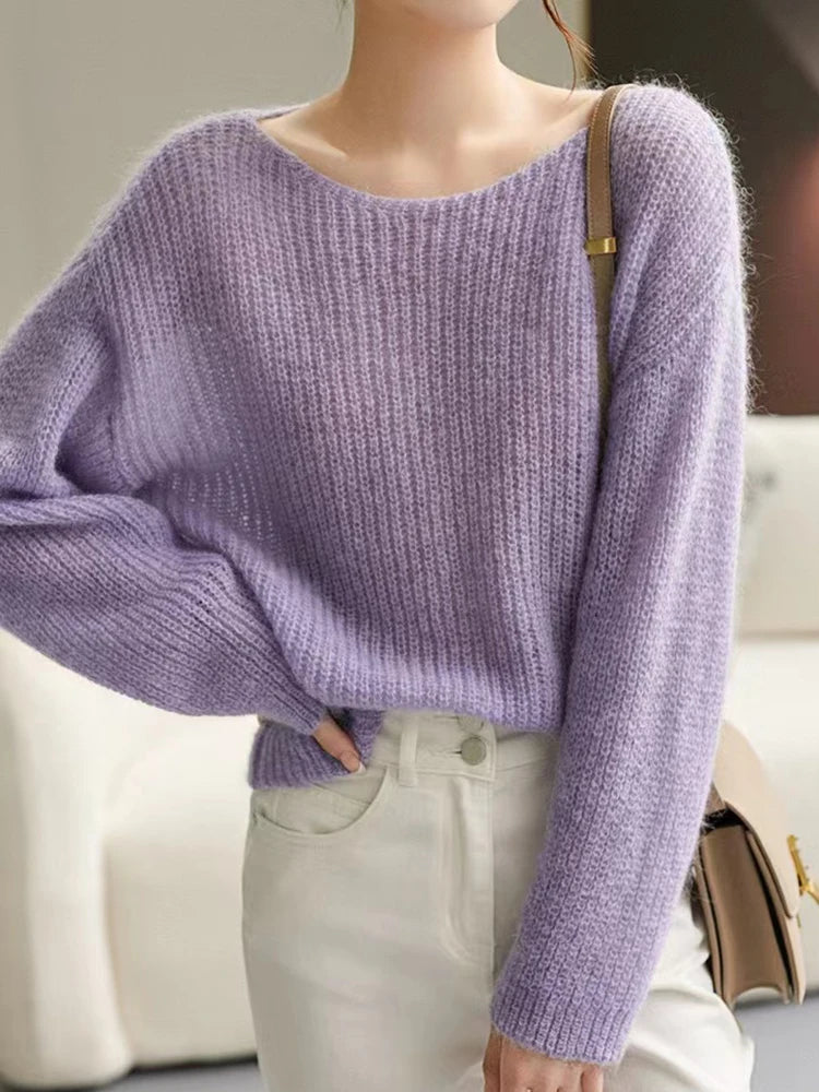 Elegante durchsichtige Frauen Pullover Pullover lose Jumper Herbst Winter weiche warme Frauen Strickwaren Pullover grundlegende solide Kaschmir Tops