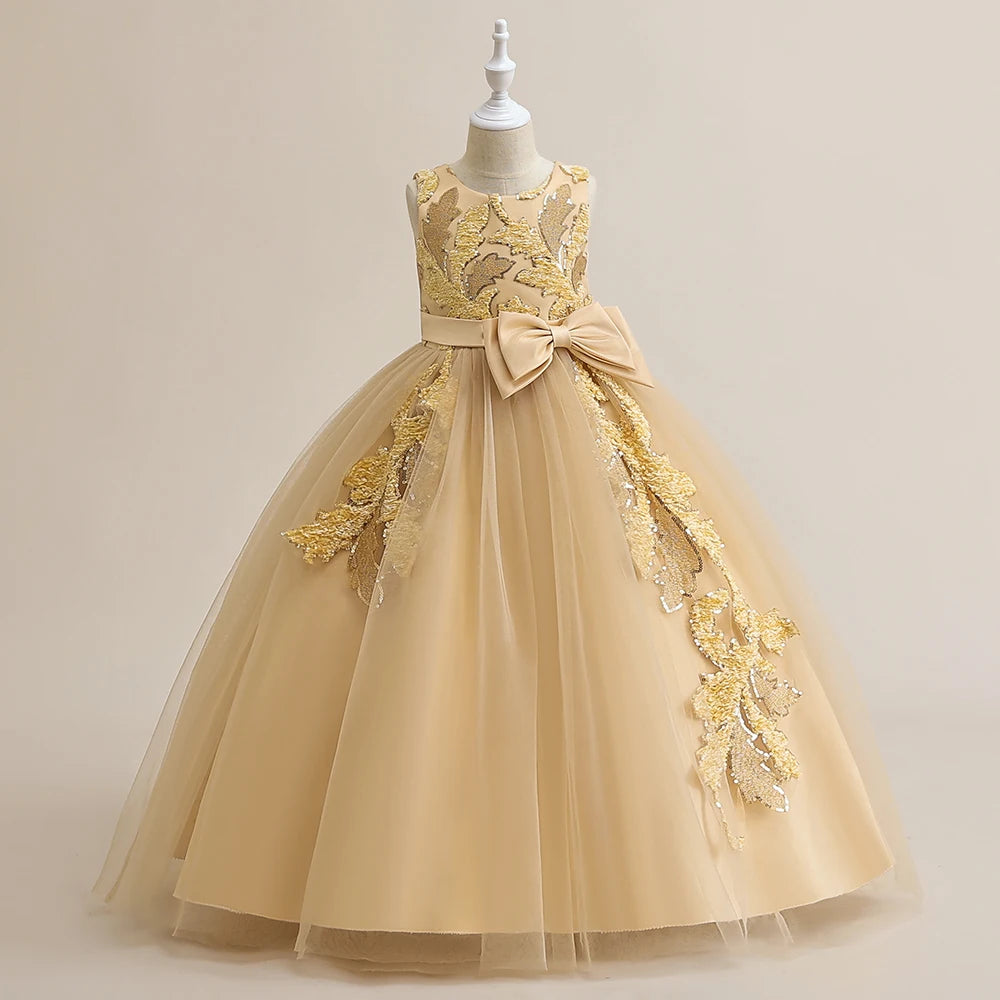 Kinder Party Kleid für Mädchen Hochzeit Brautjungfer Geburtstags kleider Kinder Spitze Stickerei Blumen mädchen Prinzessin Kleider Ballkleid