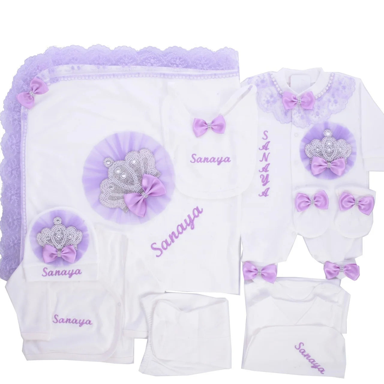 10-teiliges blaues 100 % Baumwollgewebe, gestrickt, Großhandel, individuell gestaltet, Neugeborene, neues Design, Winterkleidung, Kleidung, Luxus-Baby-Strampler-Set
