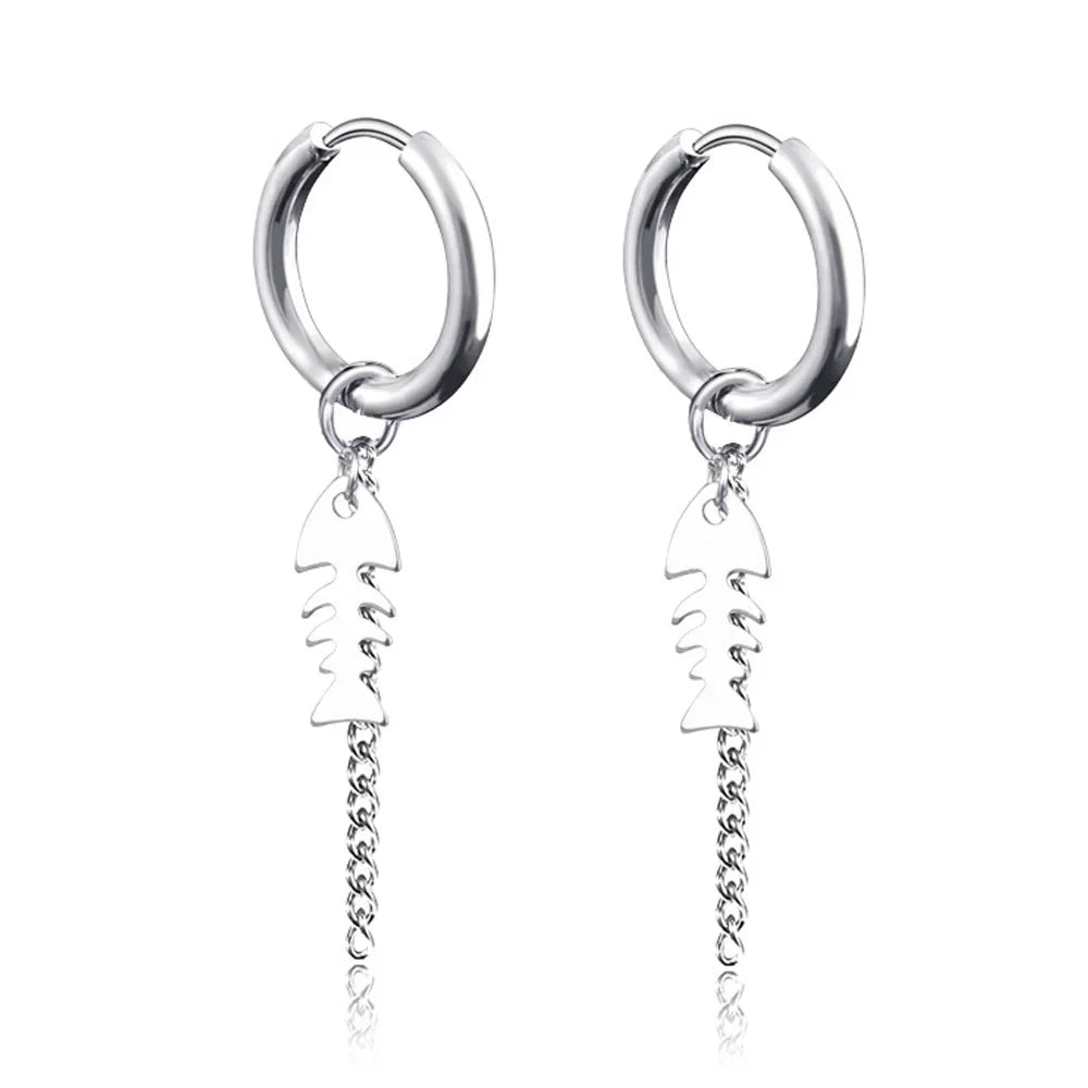 New Punk Stainless Steel Chain Hoop Earrings For Women Men 2023 Trendy Goth Pop Hip Hop Pendants Ear Jewelry Accessories Earring