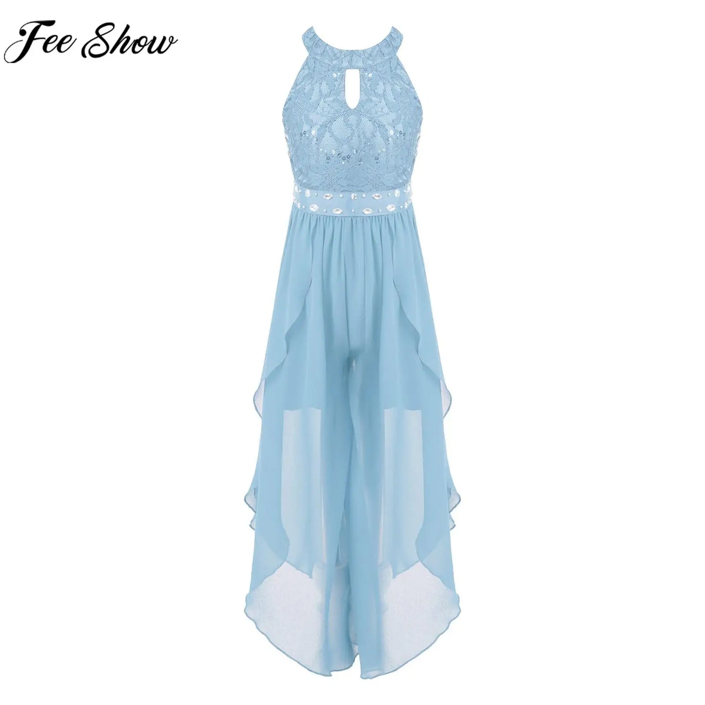 Sommer Mädchen Ärmellosen Chiffon Maxi Kleid Shiny Perlen Spitze Gebaut-in Shorts Party Kleid für Hochzeit Geburtstag Dance Leistung