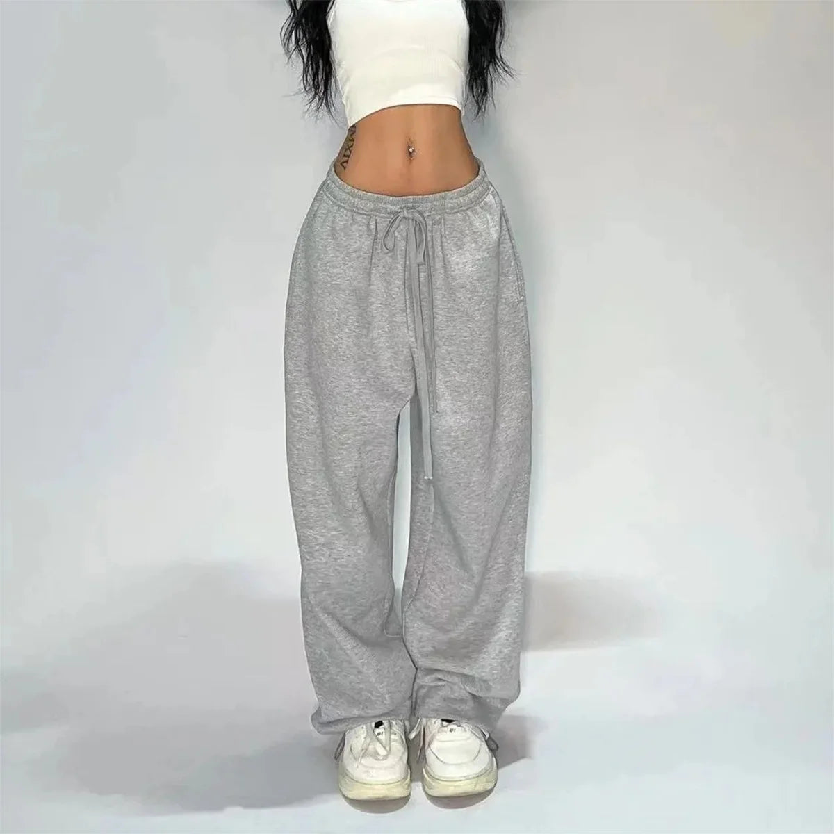 Mode Vintage Y2K Baggy Hose Frauen Sommer Breite Bein Elastische Taille Lose Hosen Dame Einfarbig Hip Hop Hosen Casual Kleidung