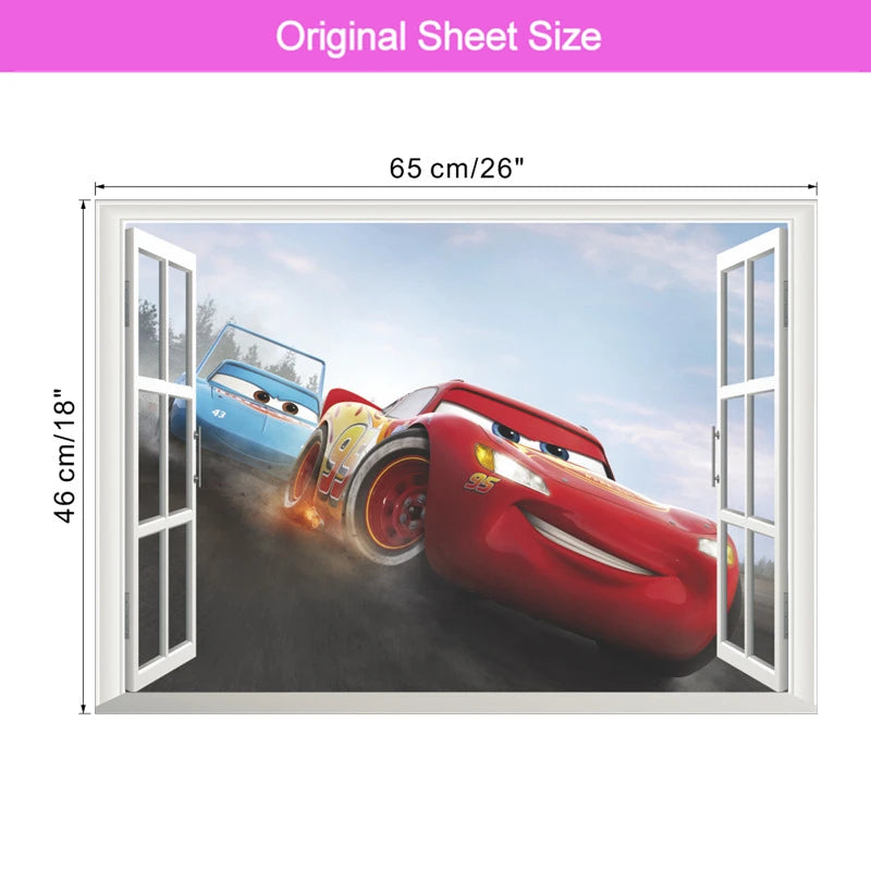 3d Macqueen Cars Broken Hole Wall Sticker For Kids Bedroom Home Decoration Cartoon Anime Mural Art Pvc Movie Poster Boys Decals.