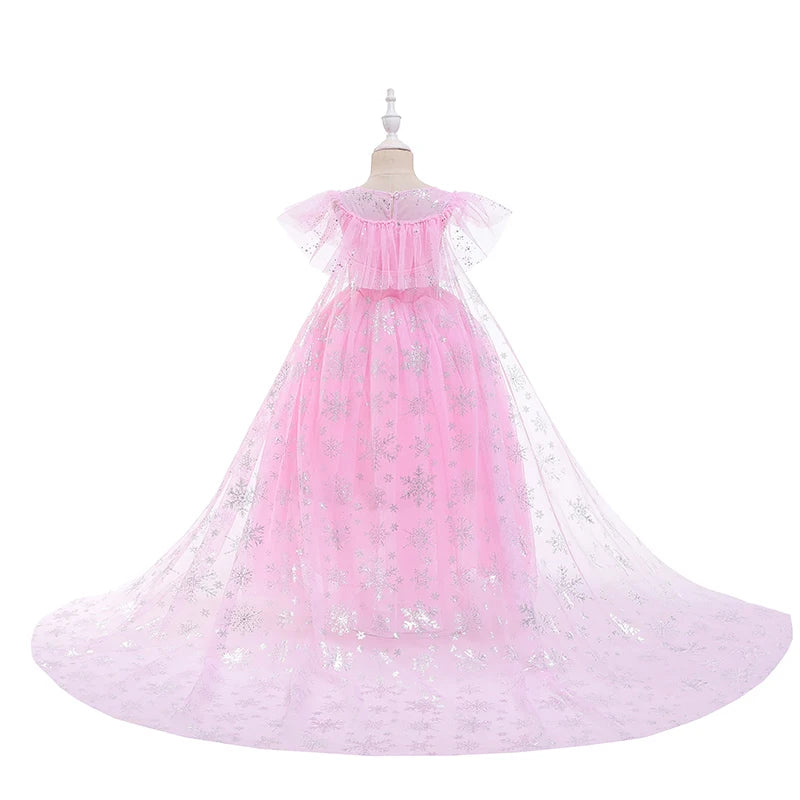 Mädchen rosa Pailletten Mesh Prinzessin Kleid, Mesh kurze Ärmel, mit Umhang, geeignet für Party, Tanz, Performance, Karnevals kleid
