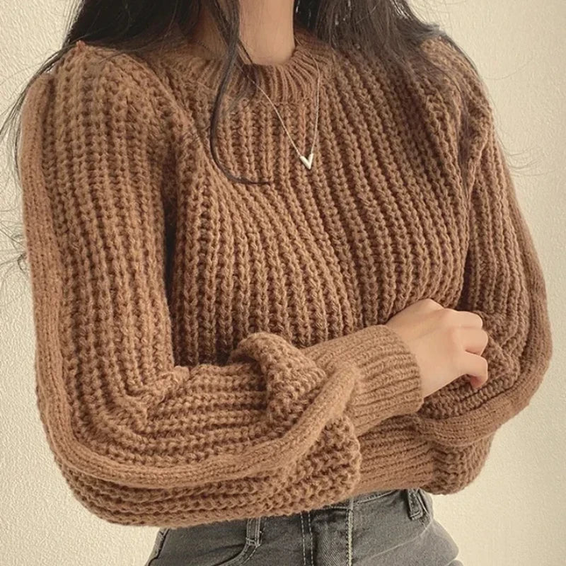 Lose Vintage Harajuku Laterne Langarm Frauen Pullover Koreanische Herbst Winter Strickwaren Weiche Warme Tops Chic Solide Femme Pullover